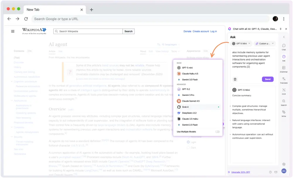 Ask Chat GPT questions about the webpage inside GPT Sidebar
